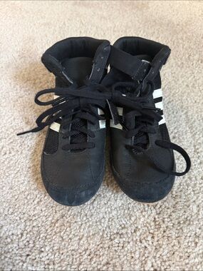 Adidas Black High-Top Wrestling Shoes with White Stripes
